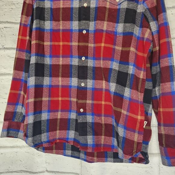 THE NORTH FACE Mens Button Down Plaid Blue Red Flannel Shirt Large Long Sleeve - Picture 3 of 12